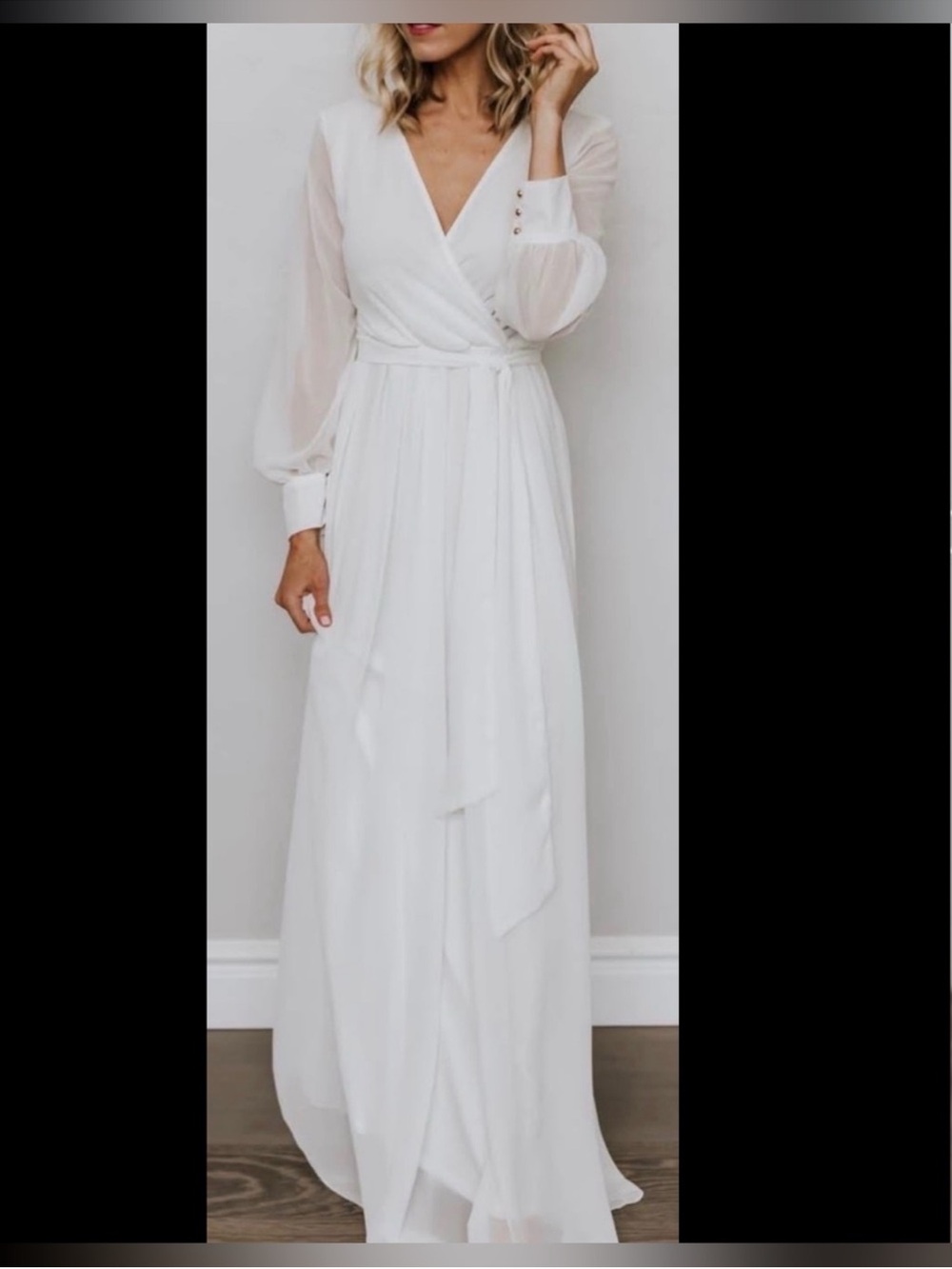 Baltic Born White Wrap Maxi Dress with Long Sleeves - Picture 4 of 5